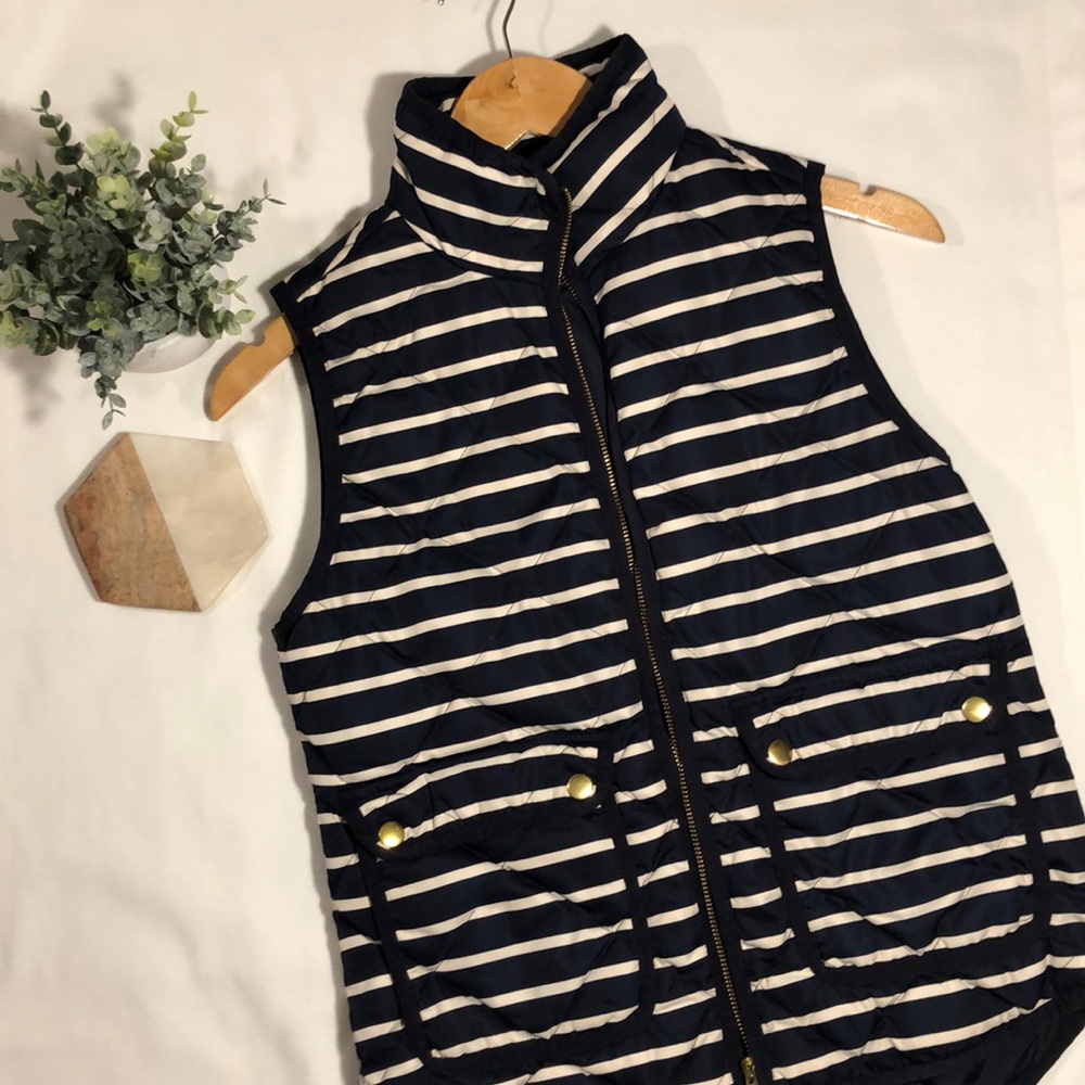 JCrew Blue & White Stripe Puffer Vest